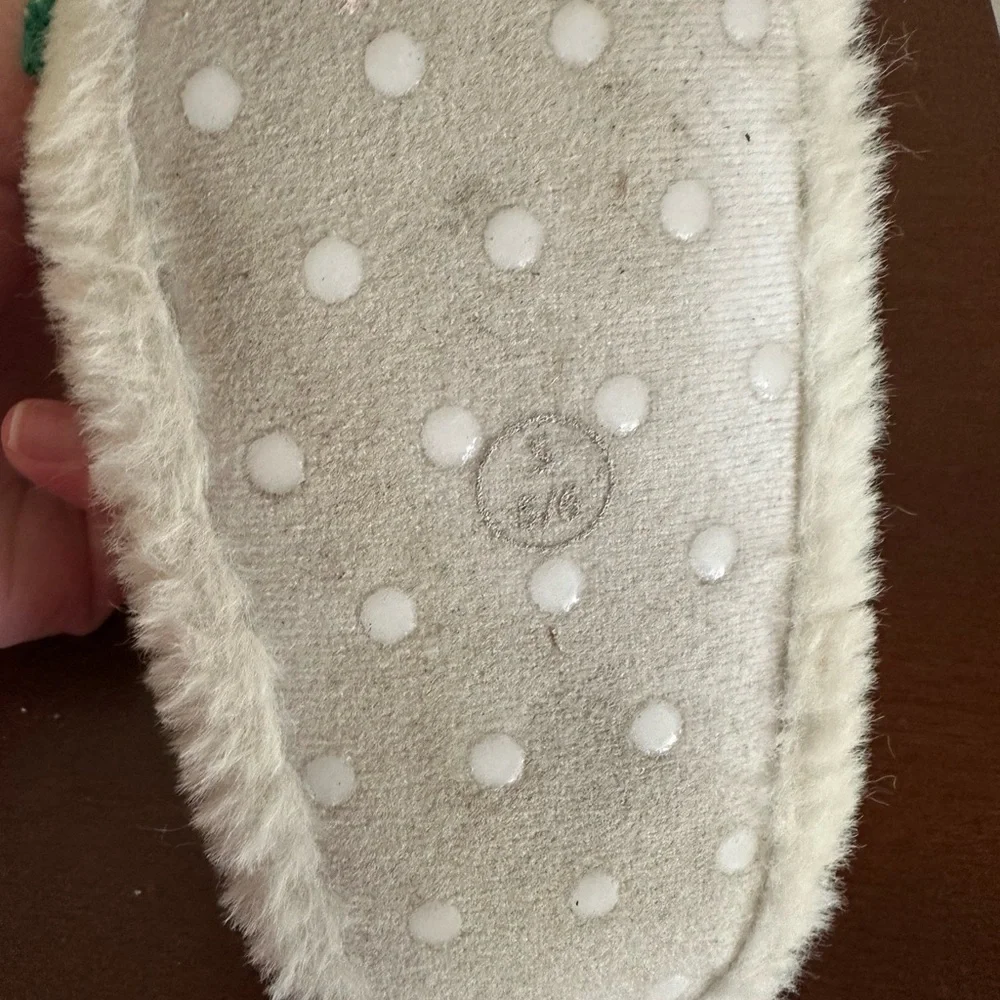 Target Kids Plush Bear Slippers in White and Red with Green Accent